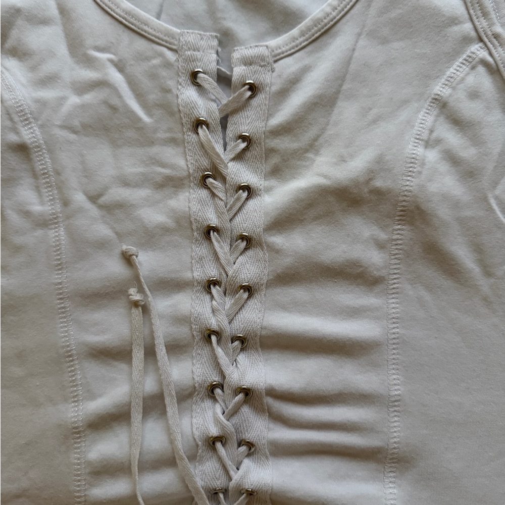 Ambiance White Lace-Up Tank Top - Picture 2 of 4